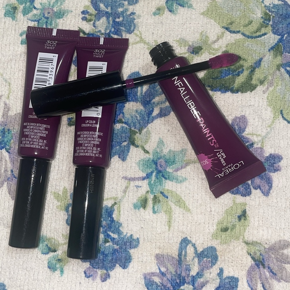 BN 3 pcs Loreal Infallible lip paints with brush applicator #302 Violet Twist